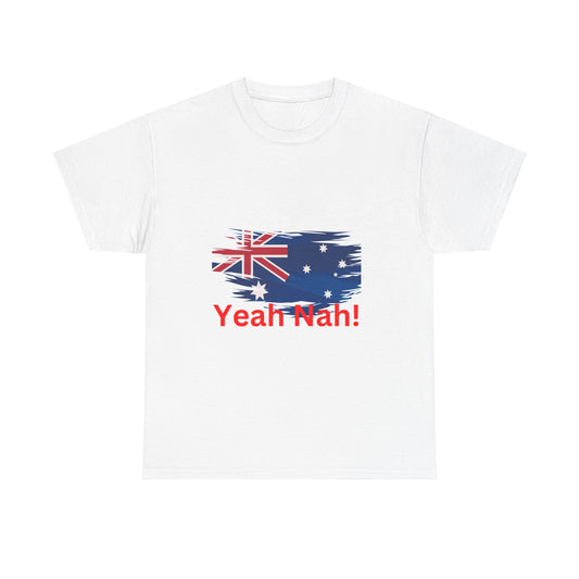 Yeah Nah! Unisex Heavy Cotton Tee - Fun Aussie Flag Graphic Tee